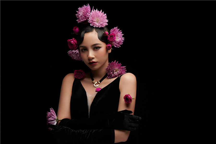 麗竹彩妝作品：復(fù)古鮮花新娘造型