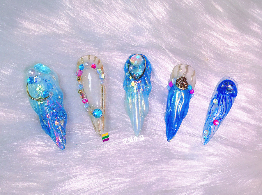 美人魚美甲、泡泡美甲、玫瑰雕花美甲 |  南寧美甲短期培訓(xùn)班作品