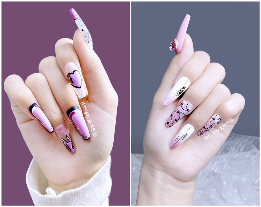 紫色系美甲，南寧學(xué)美甲技術(shù)學(xué)員作品