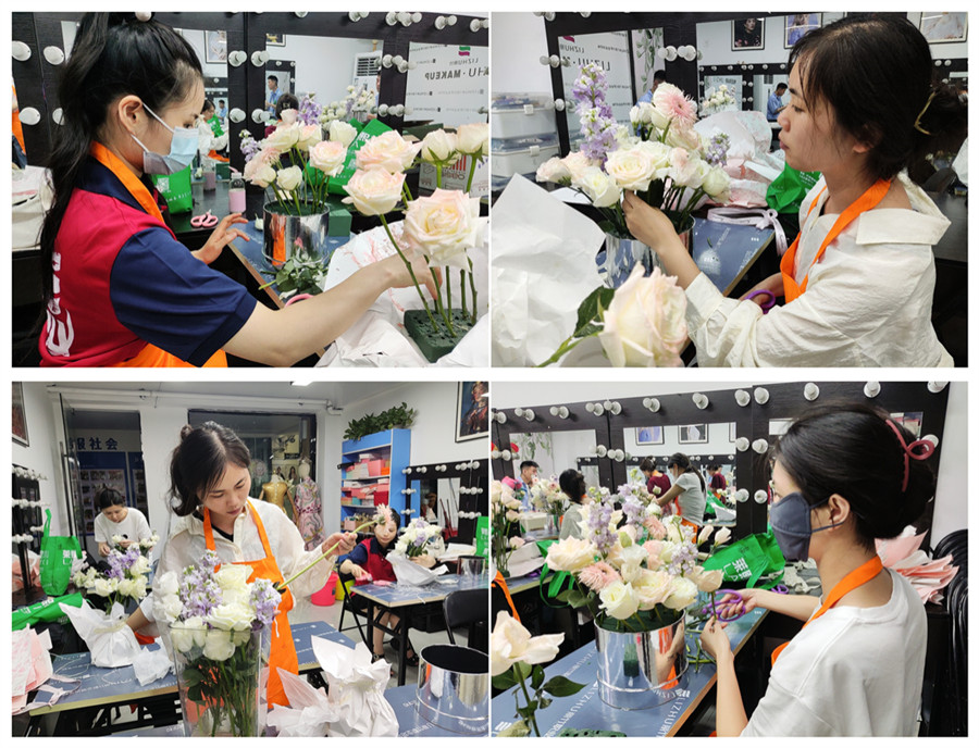 白玫瑰抱抱桶練習(xí)，廣西婚慶花藝設(shè)計(jì)培訓(xùn)課堂