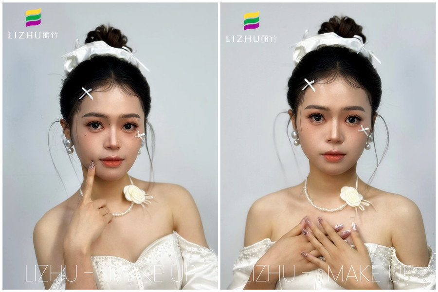 韓系甜美丸子頭新娘，廣西化妝培訓(xùn)高彩