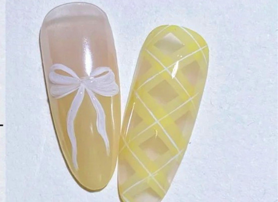 格紋蝴蝶結(jié)美甲教程，南寧美甲進(jìn)修整理