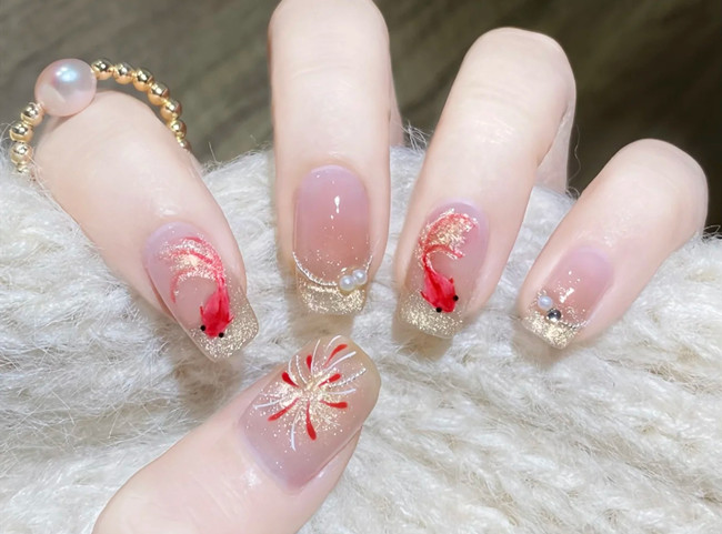 手繪水彩錦鯉美甲教程，廣西美甲課堂示范