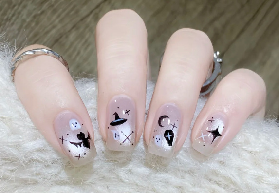 貓眼萬圣節(jié)美甲教程，廣西美甲師教學(xué)