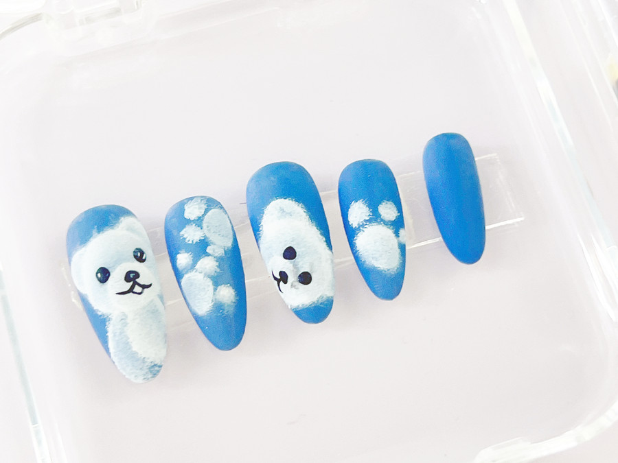 毛絨搓搓熊卡通美甲，南寧美甲進修深造作品